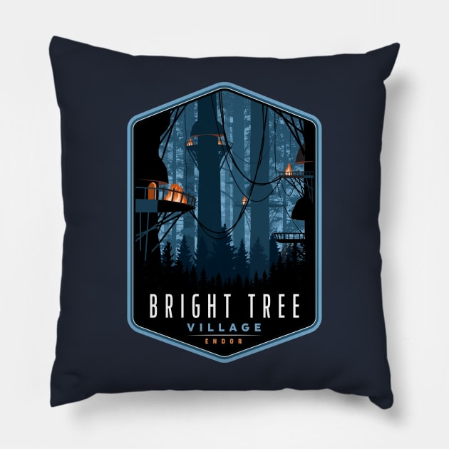 Bright Tree Village Pillow by MindsparkCreative