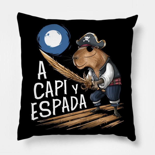 A Capi y Espada - Capybara Pillow by Neon Galaxia