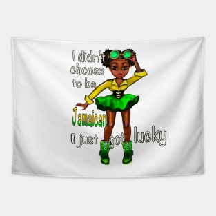 Cute Funny Lucky to be Jamaican girl. Jamaican brown skin black girl women cute funny Reggae Rasta Jamaica Tapestry