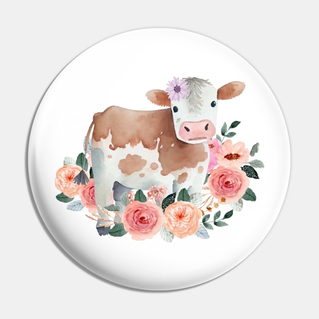 Floral Hereford Cow Pin by TrapperWeasel