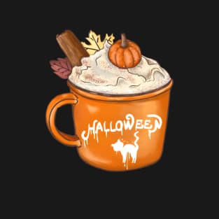 Cute Cat with Pumpkin spice latte time in Halloween - October Fall T-Shirt