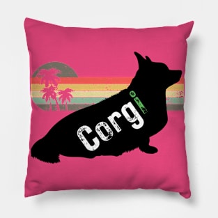 Corgi With Retro Sunset #2 Pillow