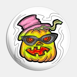 Scary Halloween pumpkin monster face head. Pin