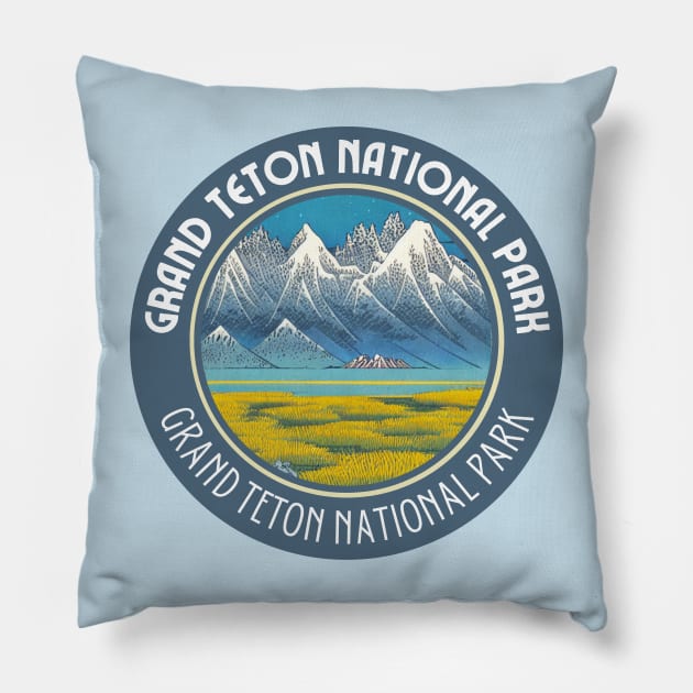 Grand Teton National Park in Japanese Vibes Pillow by Mochabonk