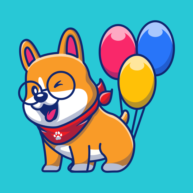 Cute Corgi With Balloons Cartoon by Catalyst Labs