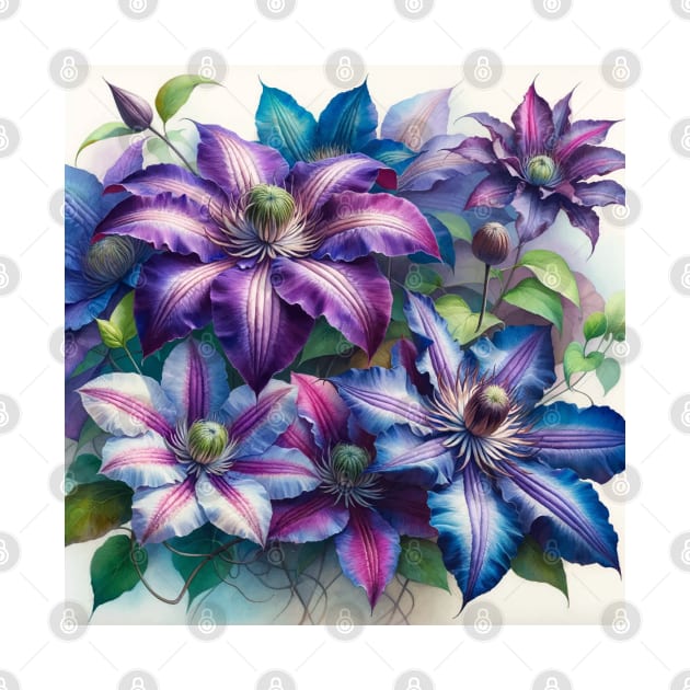 Vibrant Clematis Decor - Watercolor Flower by Aquarelle Impressions