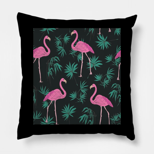 Pink Flamingo Seamless Pattern Pillow by RubyCollection