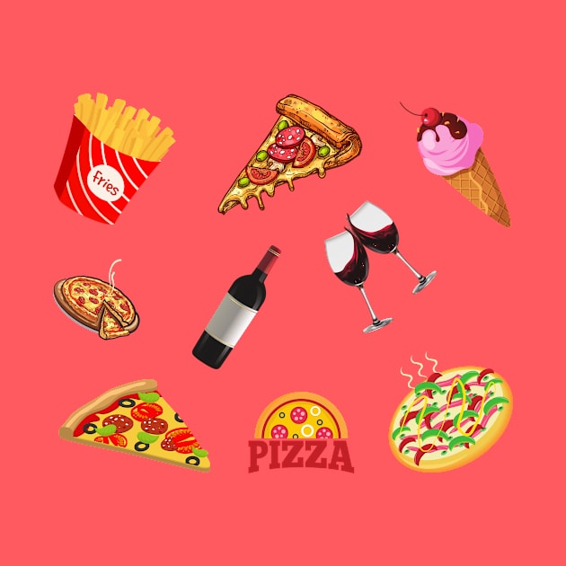 Pizza, Wine, Ice Cream and French Fries Set Designs Value Pack by IlanaArt