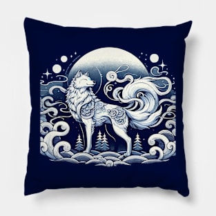 Lunar Guardian Okami Wolf - Enchanted Nighttime Protector Pillow