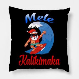 Mele Kalikimaka Christmas Santa Shaka Hawaii Surfing Pillow