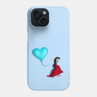 Girl in a red dress holding a blue balloon Phone Case