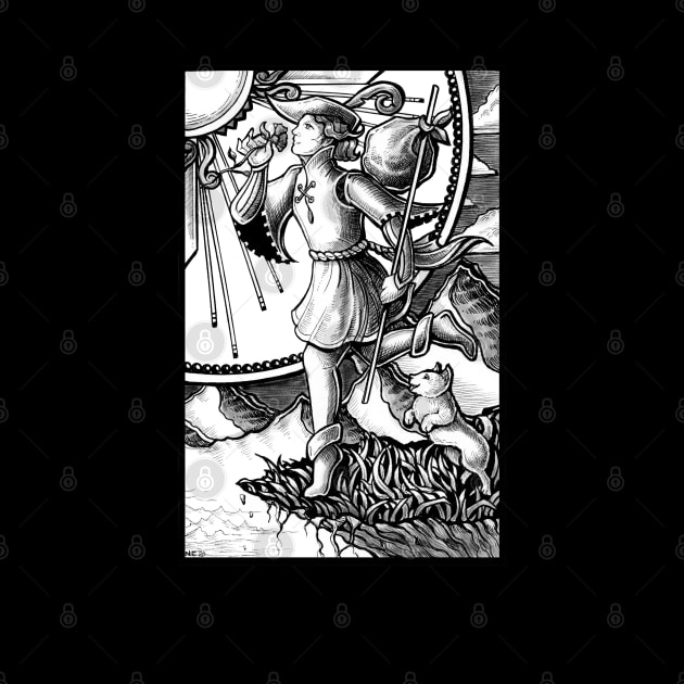 The Fool Tarot - Black Outline by Nat Ewert Art