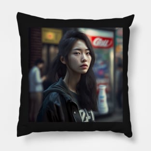 Korean Skinny Girl Portrait in Seoul, Korea Pillow