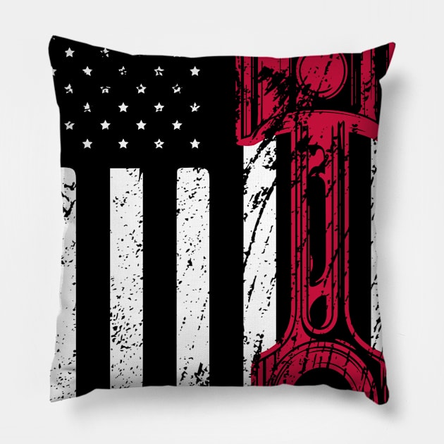 Car Enthusiast American Flag Piston Muscle Car T-Shirt Pillow by Attia17