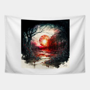 Crimson Lunar Forest Tapestry