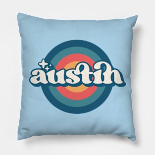 Vintage Austin Sunset Seal // Retro City Emblem for Austin, Texas Pillow