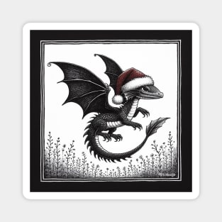 Dragon Illustration with Santa hat Magnet