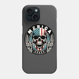 Merica Rock Sign for 2024 4th of July Rocks Skull Phone Case