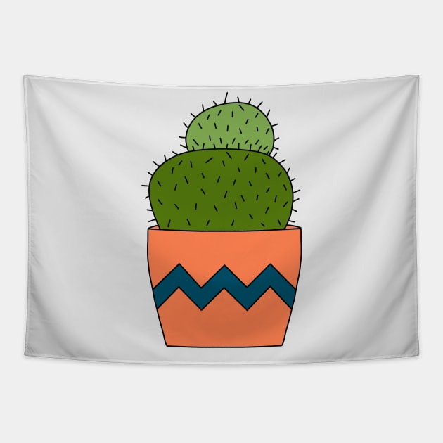 Cute Cactus Design #197: Round Cactus In Pot Tapestry by DreamCactus