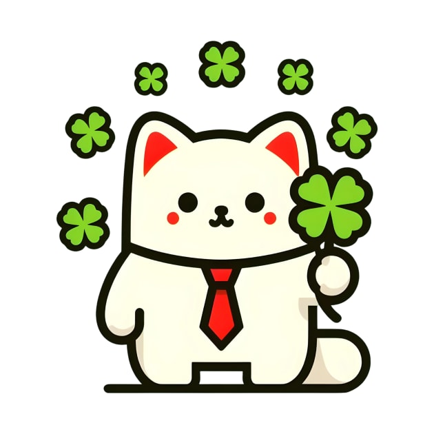 Cat Holding Shamrock for St Patricks Day by Rizstor