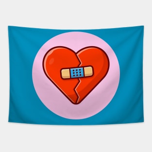 Broken Heart With Injury Tape Plaster Cartoon Vector Icon Illustration (2) Tapestry