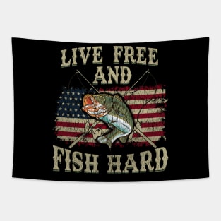 Live Free and Fish Hard Patriotic Fishing USA Tapestry