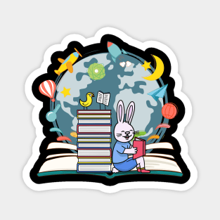 Cute bunny rabbit book lover Magnet