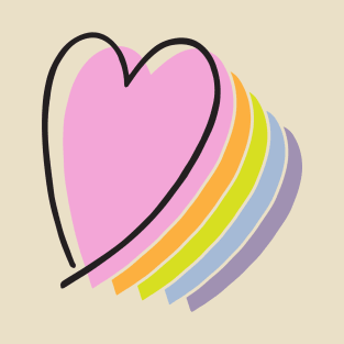 pastel rainbow heart design line art heart T-Shirt