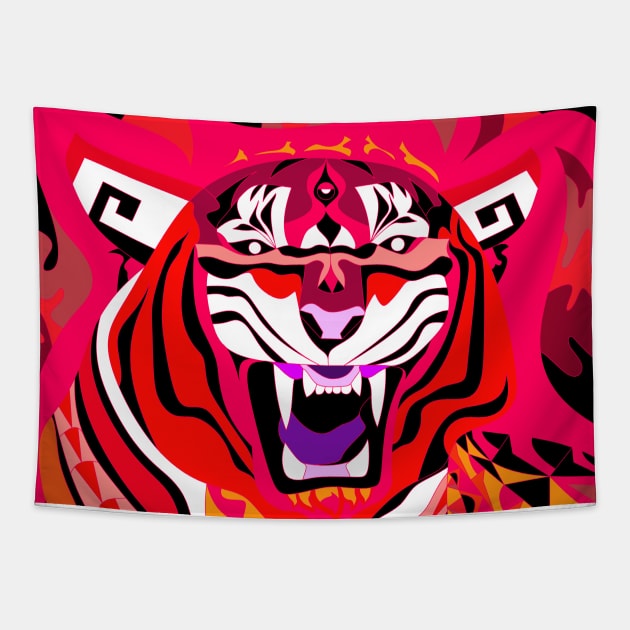 the magical tiger of the lunar new year in china in ecopop pattern art Tapestry by jorge_lebeau