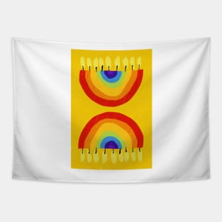 Rainbow Chanukiah Yellow Print Tapestry