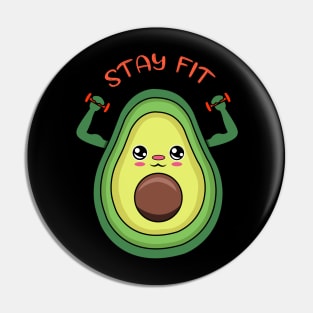 Stay Fit, cute avocado  lifting weights Pin
