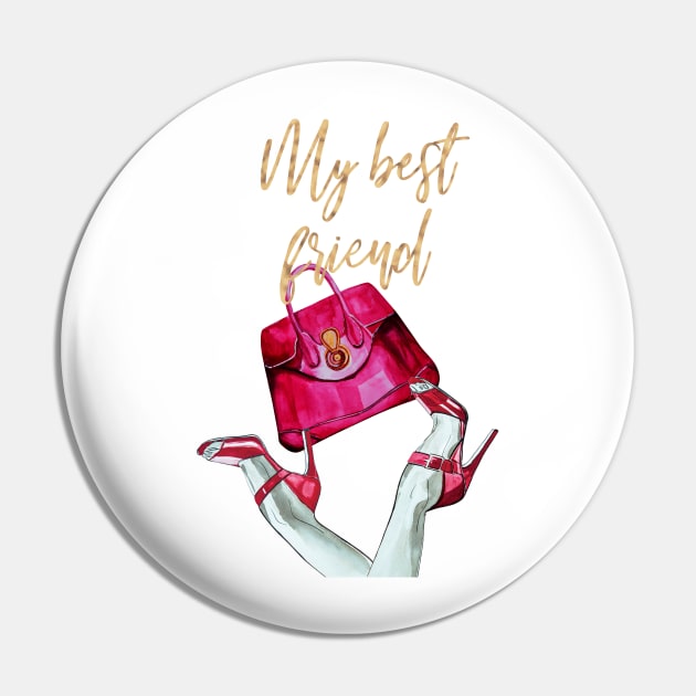 My best friend, quote, red shoes and red bag, watercolor illustration Pin by IngaDesign