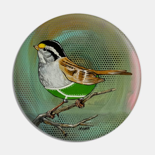 White Throated Sparrow Wearing Over-priced Vintage Y Fronts Pin by GnarledBranch