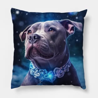 Staffy Puppy Enjoys The Winter Pillow