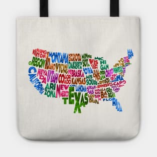 Colorful and Typographic USA Map Tote