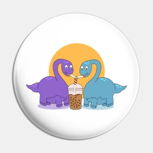 Long Neck Dino Cartoon Drinking Boba Pin