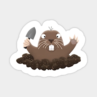 Funny pocket gopher digging cartoon illustration Magnet