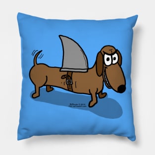 Wiener Dog with a Shark Fin Pillow