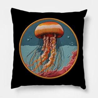 Bubbly Jellyfish Embroidered Patch Pillow