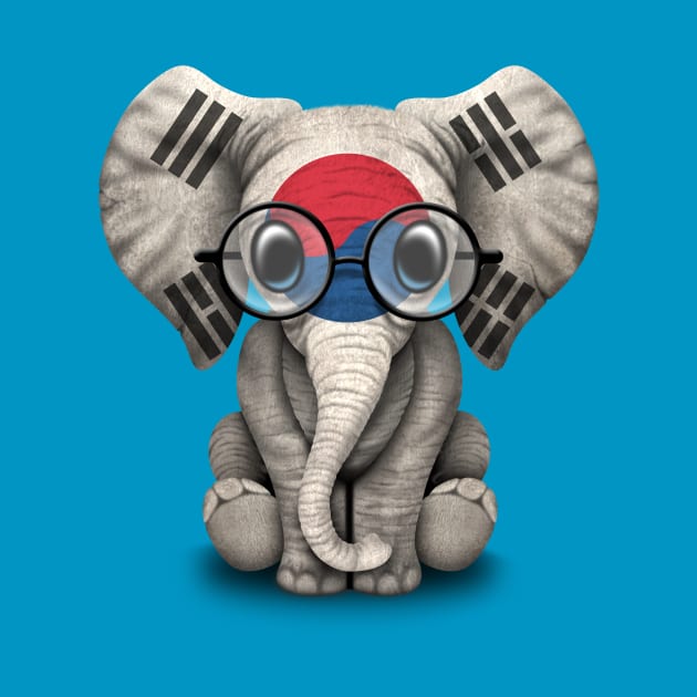 Baby Elephant with Glasses and South Korean Flag by jeffbartels