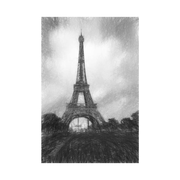 Eiffel Tower in Paris black white sketch by Farzad-Design