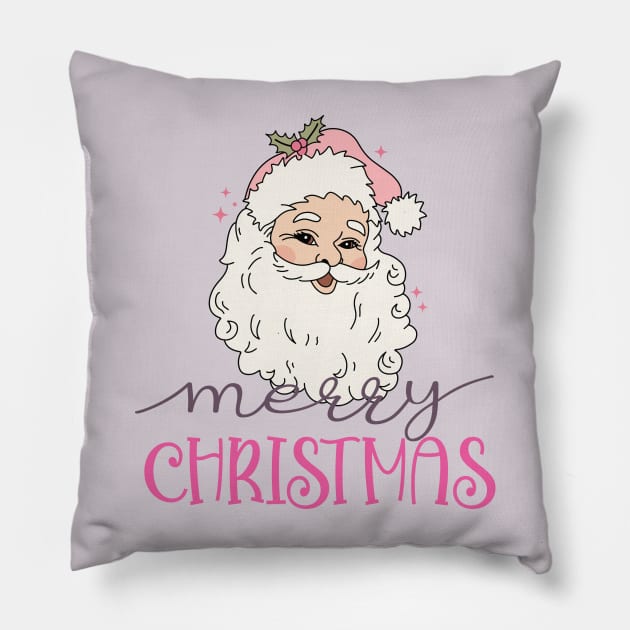 Vintage Pink Santa Claus Merry Christmas Pillow by Yourfavshop600