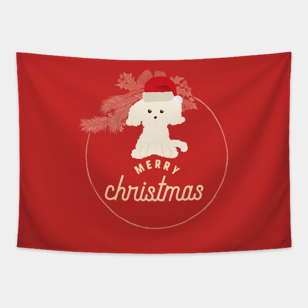 Merry Christmas Puppy Tapestry by PatternbyNOK