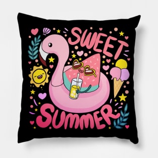 Sweet Summer a fun and colourful Summer time design a cute watermelon wearing sunglasses on a flamingo floaty Pillow