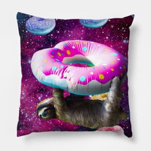 Space Sloth Riding Rainbow Donut Pillow