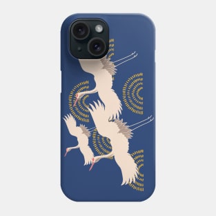 Crane birds flying over abstract clouds Japanese style seamless pattern Phone Case