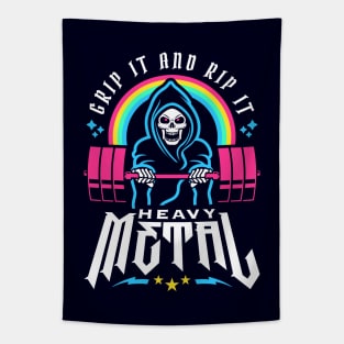 Heavy Metal - Grip It and Rip It (Gym Reaper) Funny Fitness Pun Tapestry