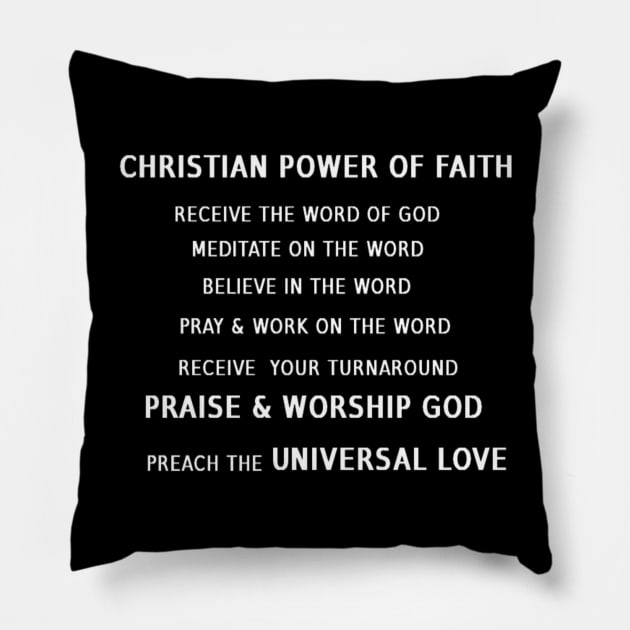 Christian Power of Faith Illustration on Black Background Pillow by 2triadstore