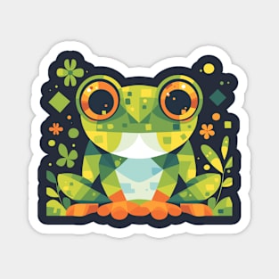 Geometrical Colorful Frog. Adorable Mosaic Cute Kawaii Simple Animal Magnet