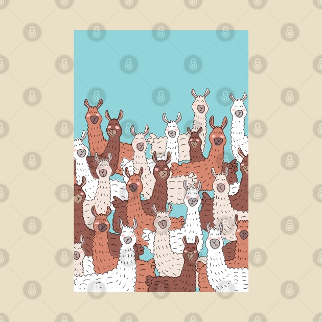 Llama Party - Brown Beige Aqua Blue by HappyCatPrints